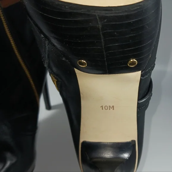 *Michael Kors Stockard Bootie Dark Brown/Black 5" Heel Sz 10M Gold Side Zipper - Picture 6 of 14